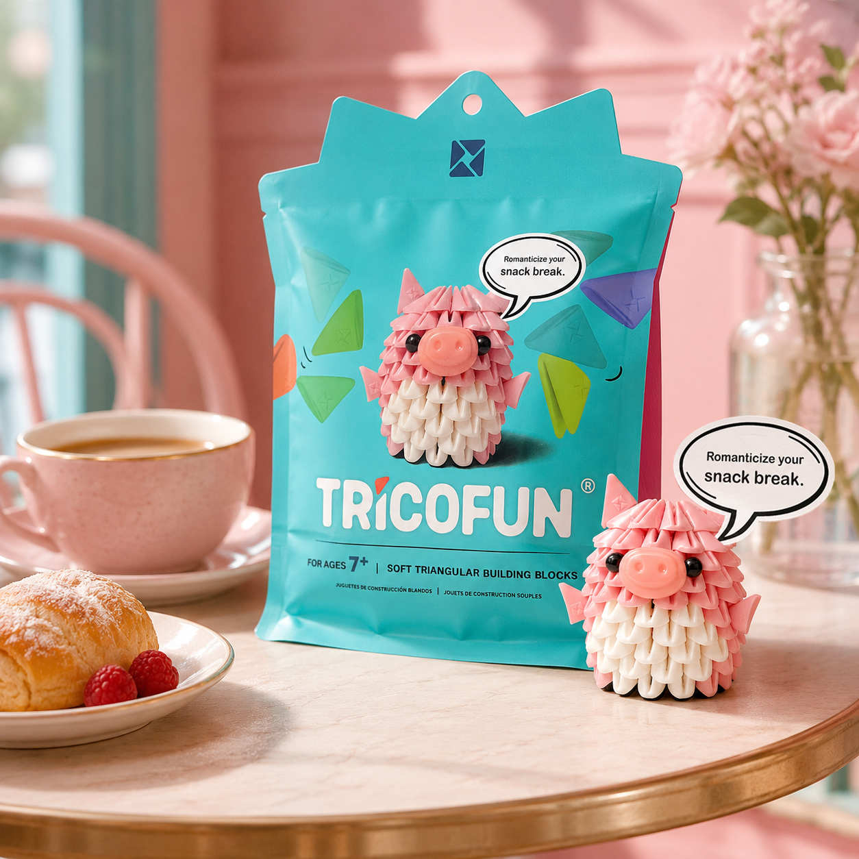 Tricofun® Peaches Pink Pig Soft Triangle Building Kit — Pre-order