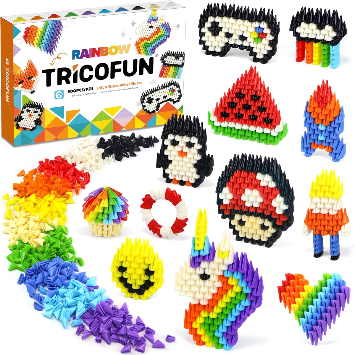 Tricofun® 500 Pieces Soft Building Blocks Kids Rainbow Mix