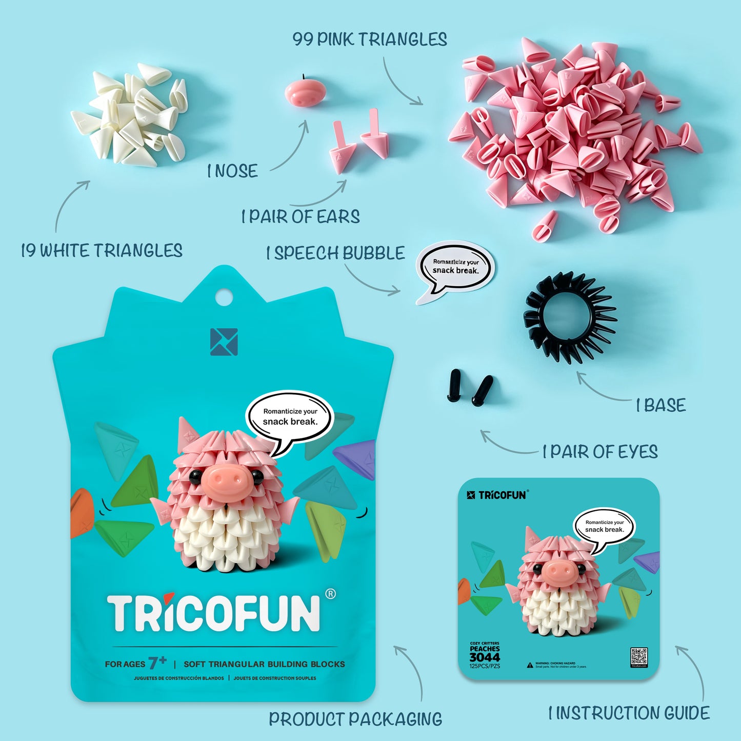 Tricofun® Peaches Pink Pig Soft Triangle Building Kit — Pre-order