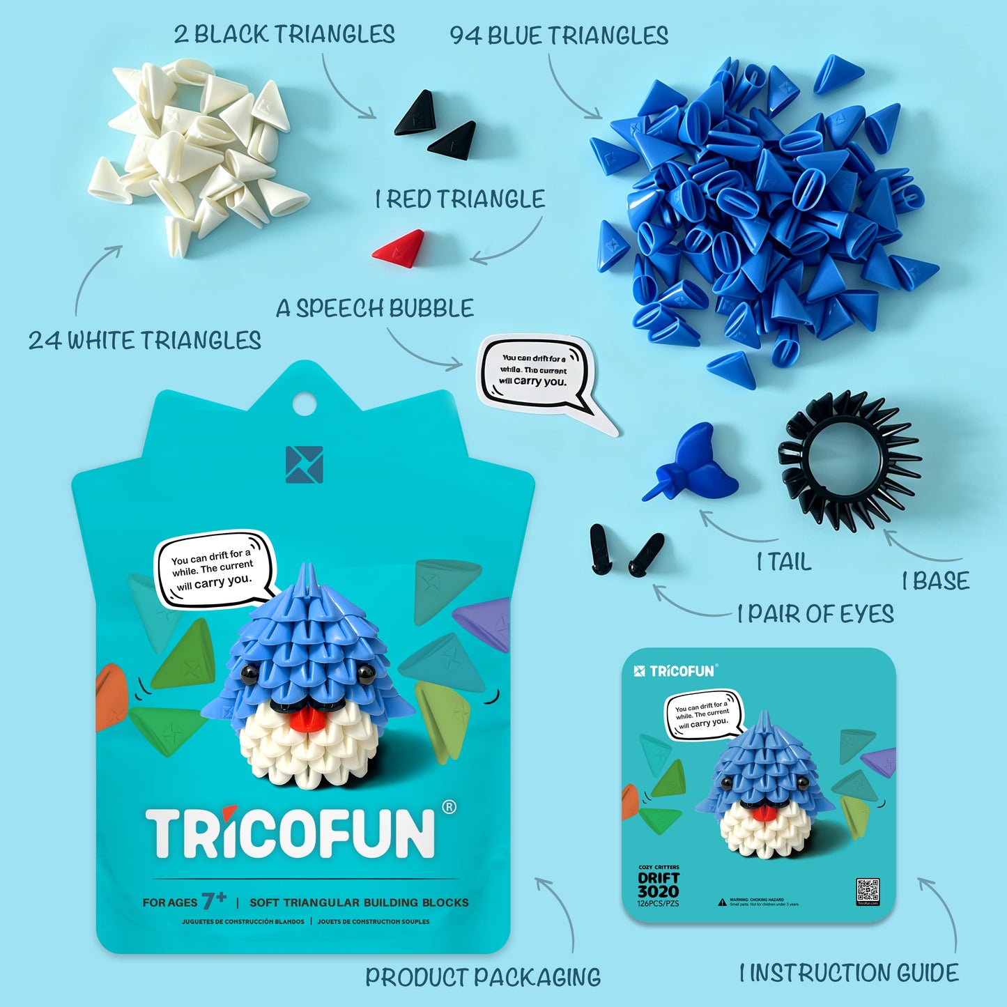 Tricofun® Drift Blue Whale Soft Triangle Building Kit — Pre-order