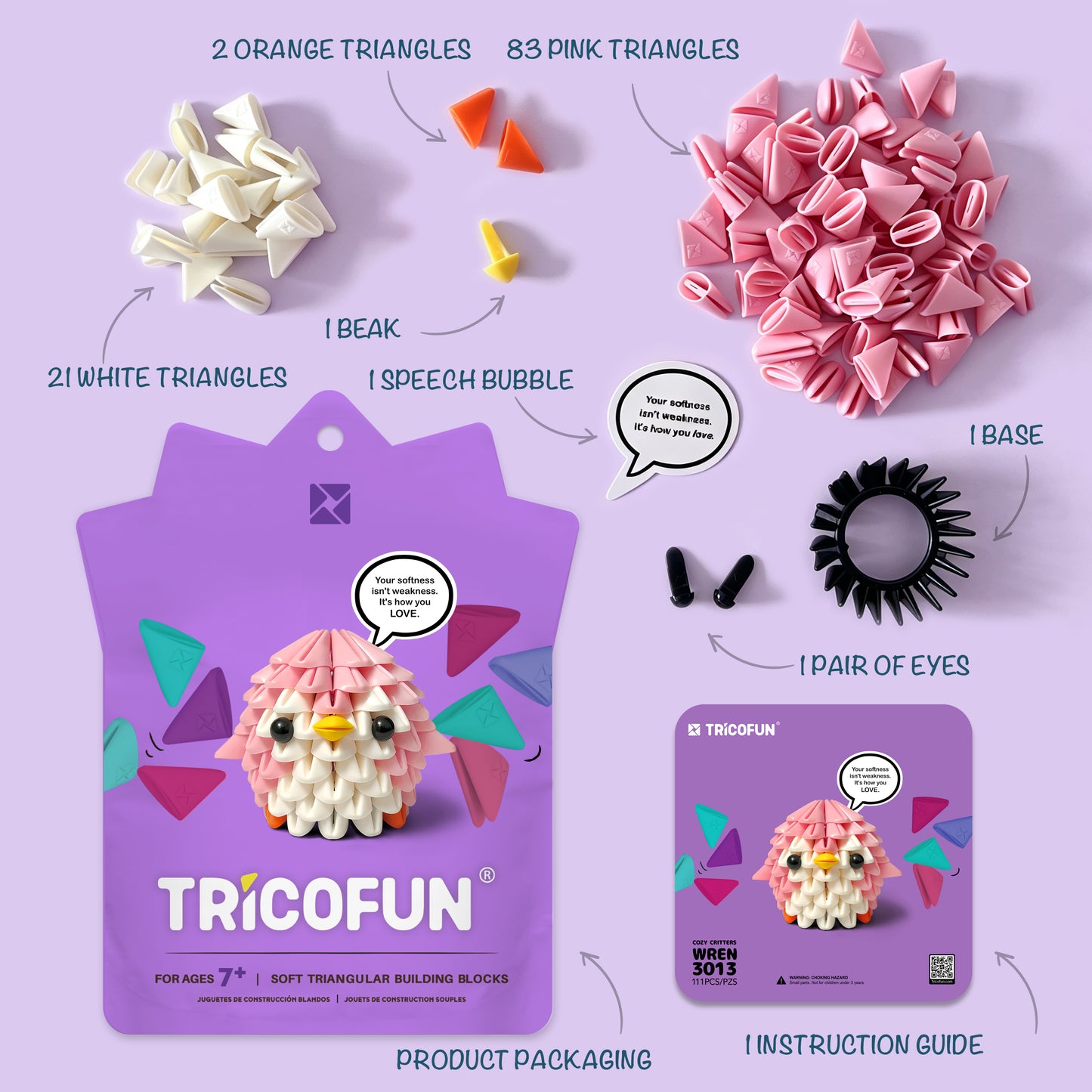 Tricofun® Wren the Pink Bird Soft Triangle Building Kit — Pre-order