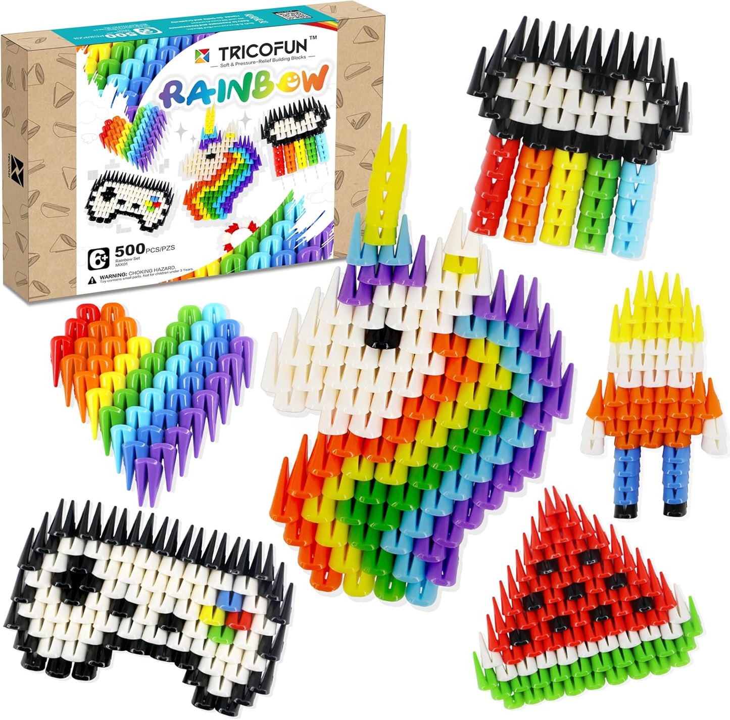 500 Pieces Soft Building Blocks Kids Rainbow Mix STEM Toys Educational Building Toys Monochrome Sets Interlocking Solid Plastic for Preschool Kids Boys and Girls Aged 6+ (MIX01)